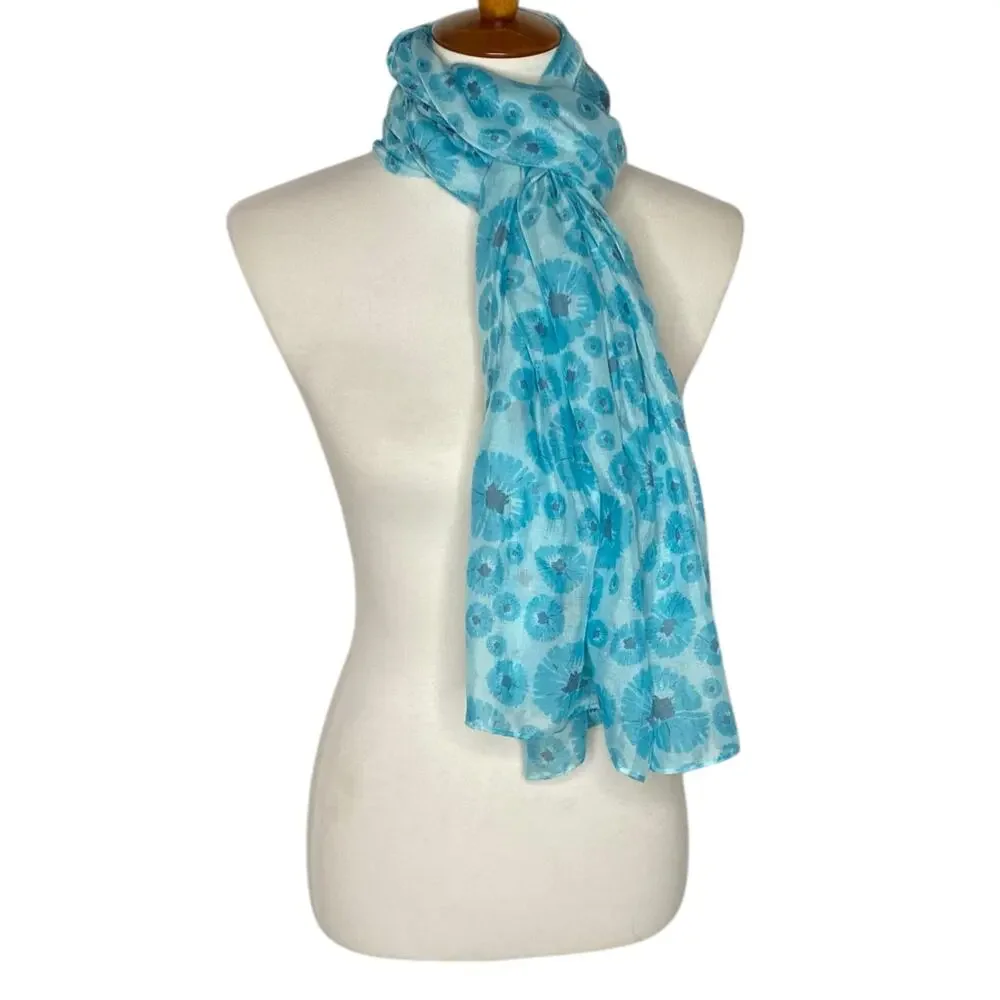 Life is Good Scarf Blue Floral Long Mulitpurpose Wrap Shawl Cottagecore Boho